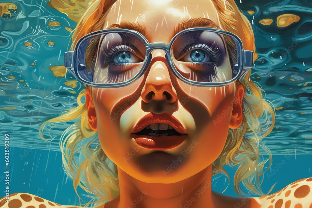 woman swimming underwater in glasses