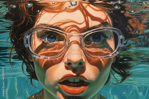 woman swimming underwater in glasses