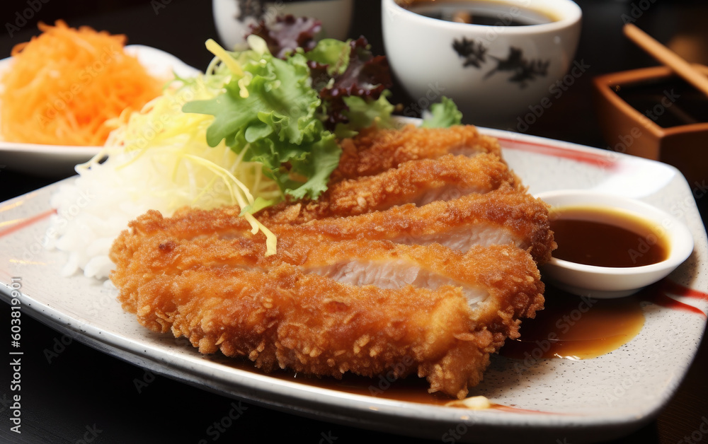 pork tonkatsu with rice created with Generative AI technology