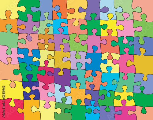 Editable vector background illustration of a colorful jigsaw with each shape a separate moveable object