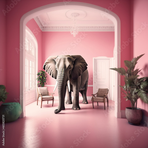 lephant in a pink room. Generative Ai
