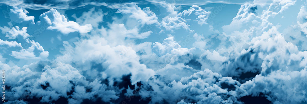 Dark Cloud formations, cloud frames, sky wallpaper banner. Generative Ai Illustration.