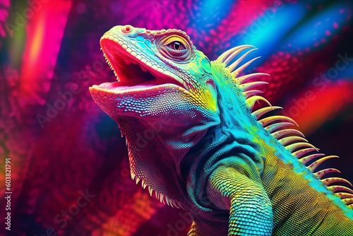portrait of a iguana on colorful lights background © RJ.RJ. Wave