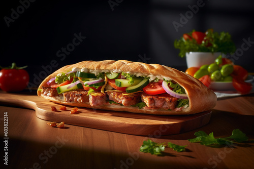 Close up of Turkish pide tombik doner, Turkish food. Generative AI