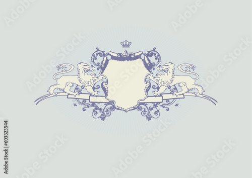 An heraldic shield or badge with lion , blank so you can add your own images.  Vector illustration photo