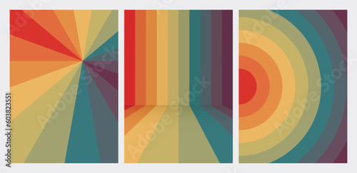 Set of vector abstract templates. A4 retro covers. Rainbow posters.