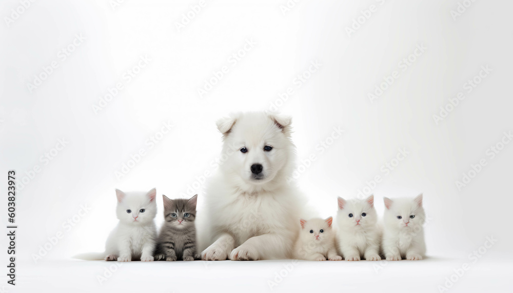 white puppie an kittens. ai generative