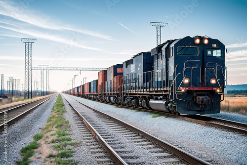 Freight train with cargo containers, generative ai.