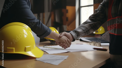 Shake hands, construction business. Generative AI