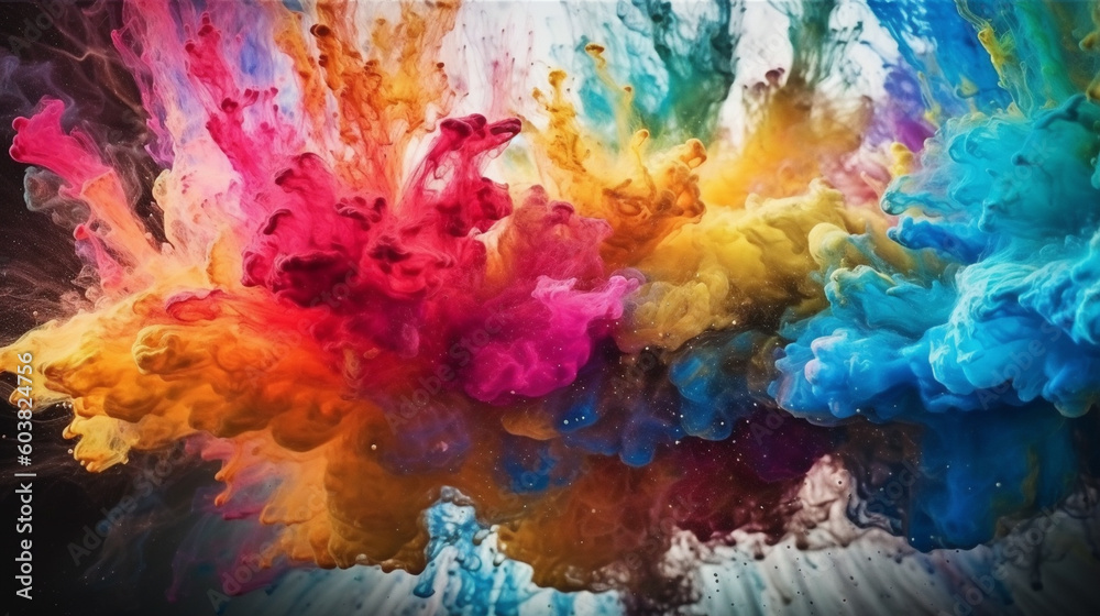 Explosion of multi-colored paints. Generative AI Explosion of multi-colored paints. Generative AI