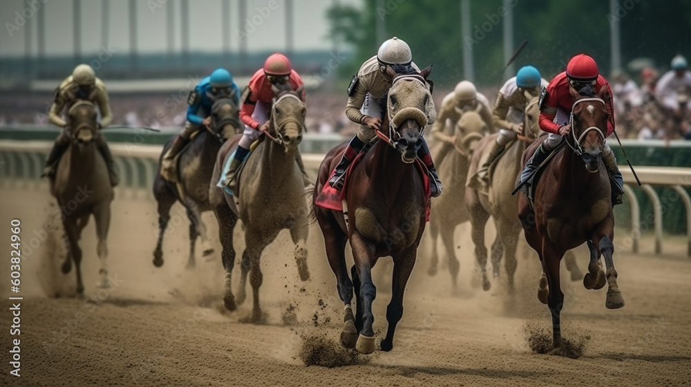 Naklejka premium Running with horses. Generative AI