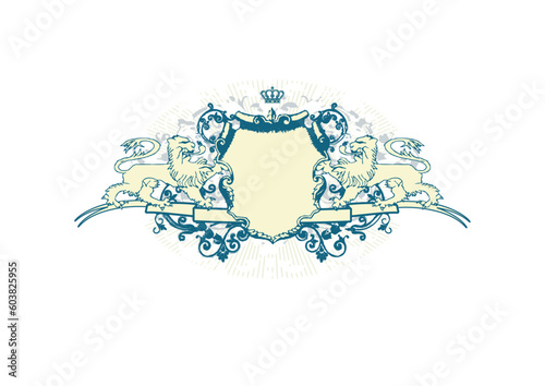 An heraldic shield or badge with stylized lions , blank so you can add your own images. Vector illustration