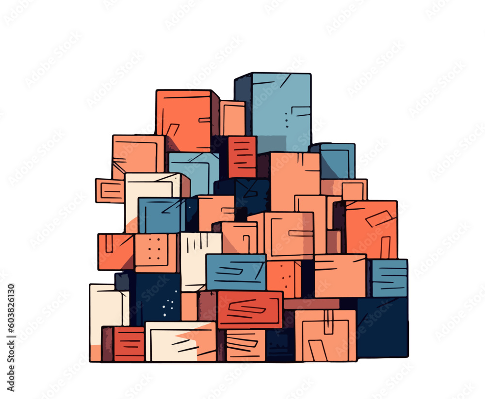 Flat vector illustration of boxes and crates in large quantities isolated on white background Flat vector illustration of boxes and crates in large quantities isolated on white background