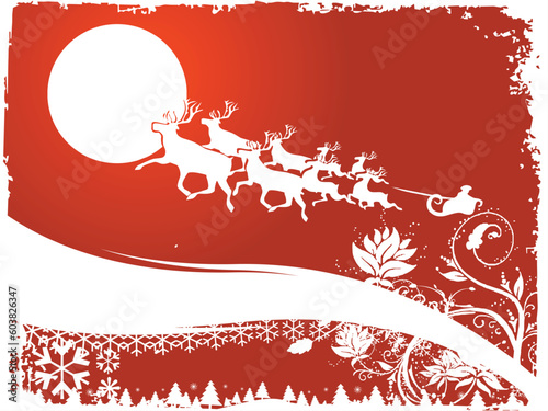 The reindeer pulling Santa's sleigh vector illustration background