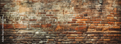 Old brick wall texture with plaster wallpaper, abandoned vintage brick wall. Generative Ai Illustration. 