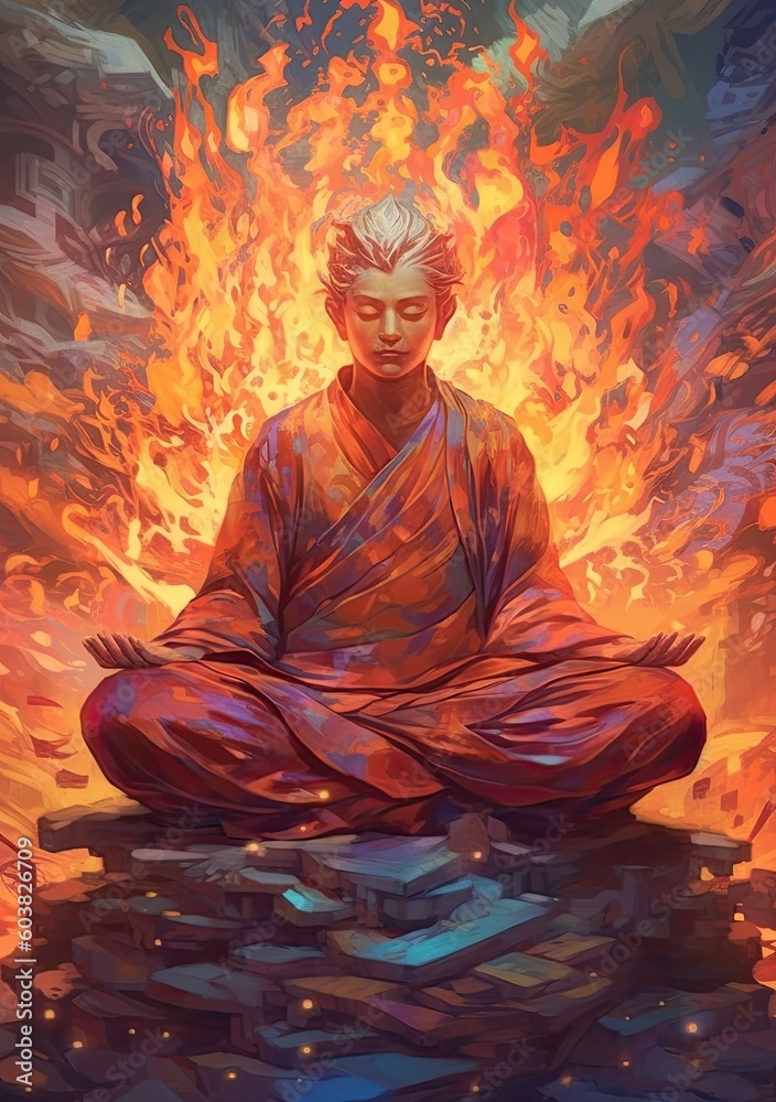 A fire buddha in his sitting pose
