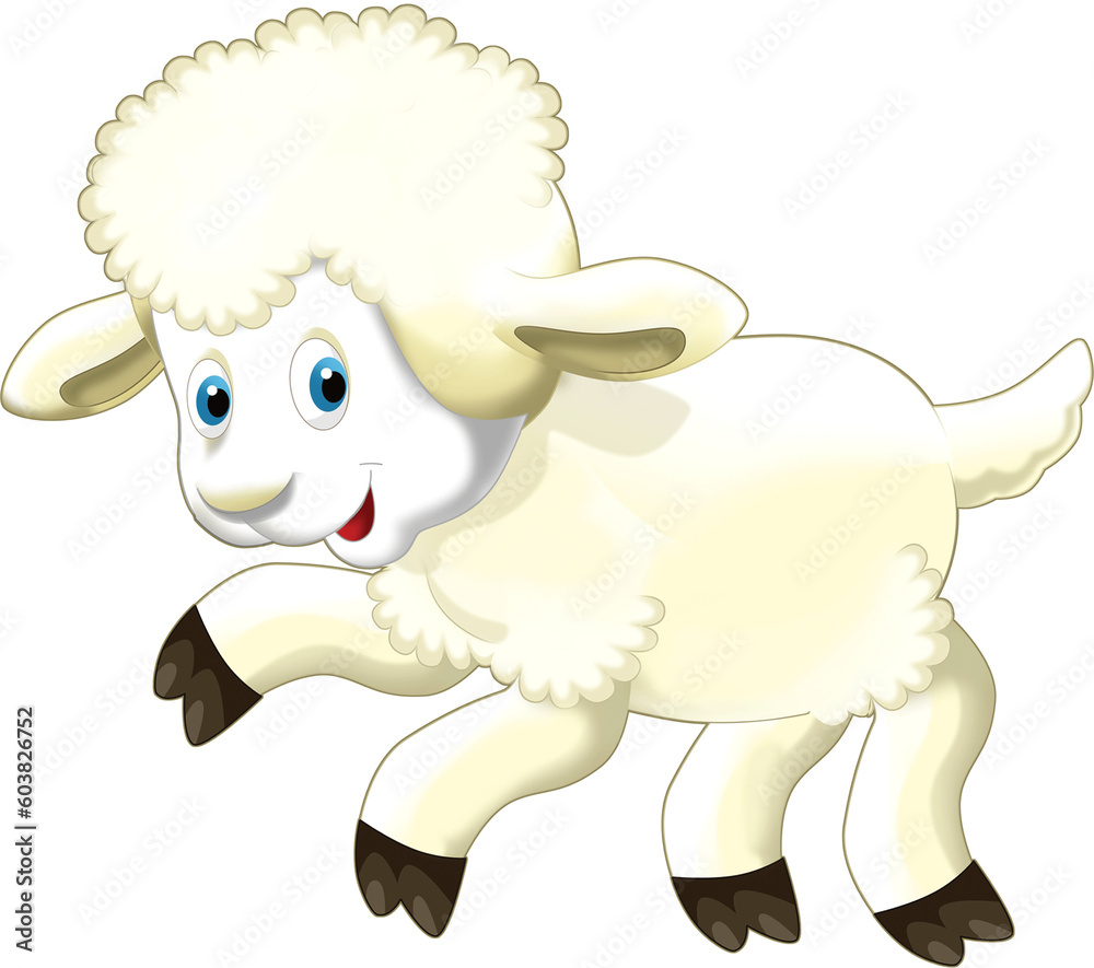 cheerful cartoon scene with funny looking farm sheep smiling illustration for children cheerful cartoon scene with funny looking farm sheep smiling illustration for children
