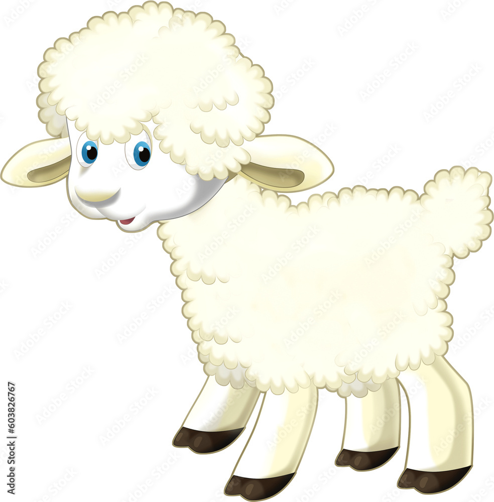 cheerful cartoon scene with funny looking farm sheep smiling illustration for children