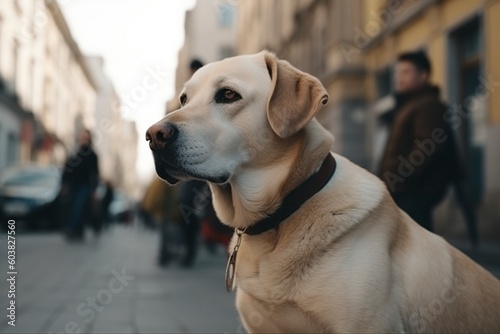 an illustration, walking dog in the city, ai generative