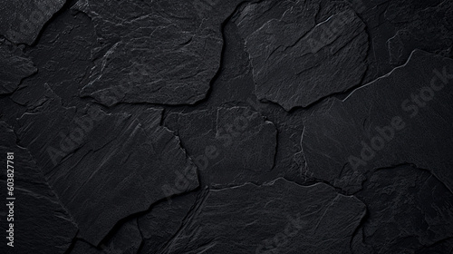 Black Rock Slate Texture Background Banner. AI generative.