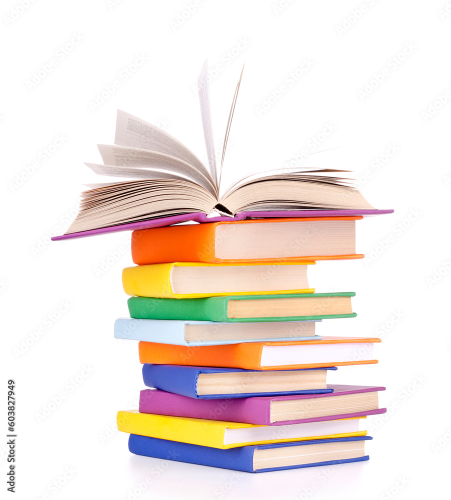 Composition with stack of books isolated on white background. Composition with stack of books isolated on white background.