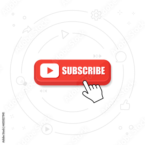 Subscribe button color with arrow cursor and shadow. Vector illustration on a white background.