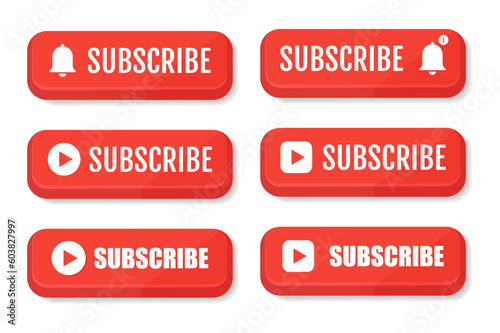 Subscribe button color with arrow cursor and shadow. Vector illustration on a white background.