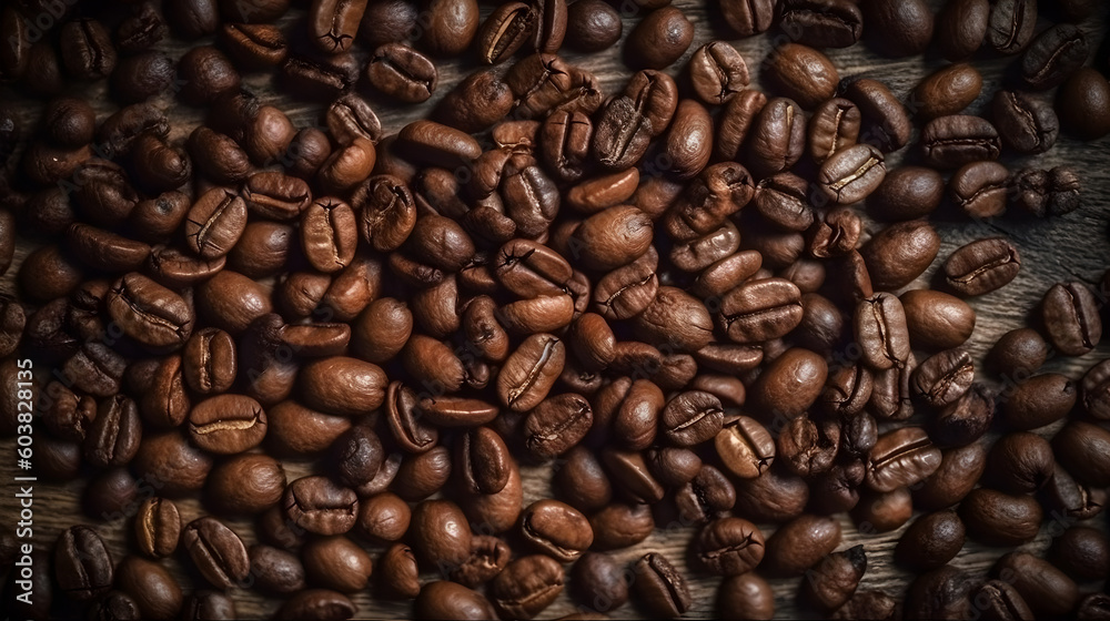 Obraz premium pile of roasted coffee beans in the photo from above ,generative ai