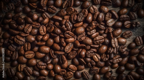 pile of roasted coffee beans in the photo from above ,generative ai