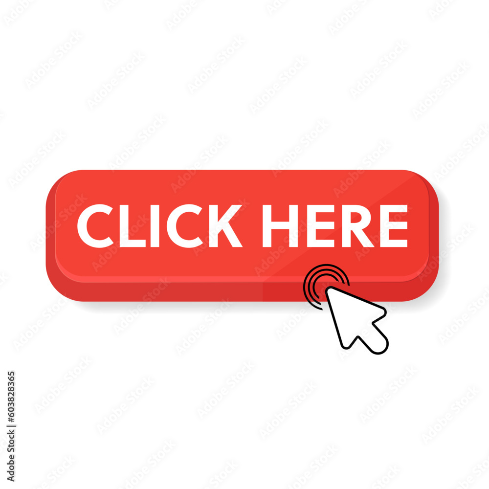 Click the hand-click button here. Vector illustration on a white background. Click the hand-click button here. Vector illustration on a white background.