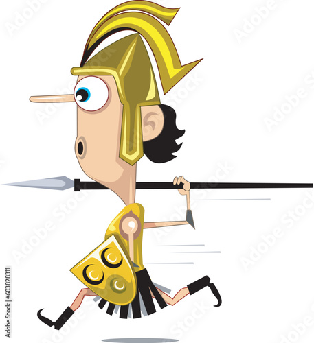 A cartoon warrior attacking with his spear.