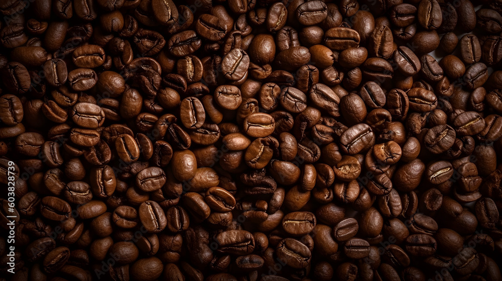 Fototapeta premium pile of roasted coffee beans generative ai