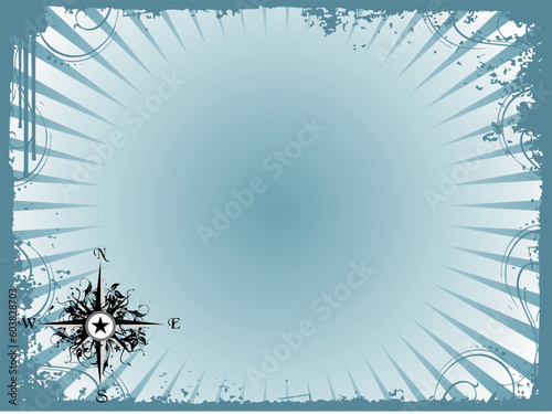 Compass panel in grunge frame, illustration