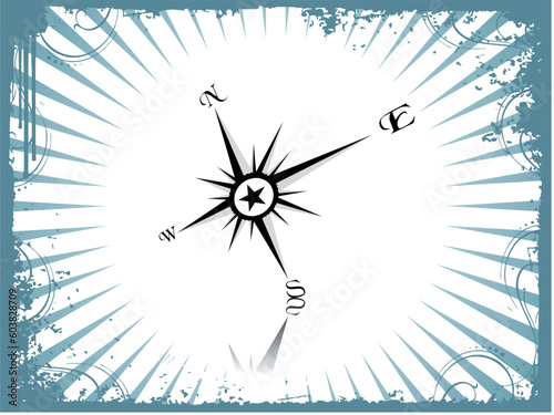 Compass panel in grunge sea green frame, illustration