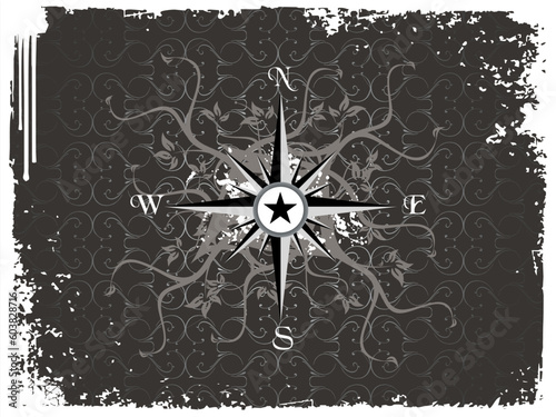 Compass panel in grunge white frame, illustration