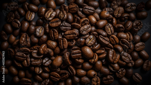 pile of roasted coffee beans in the photo from above  generative ai
