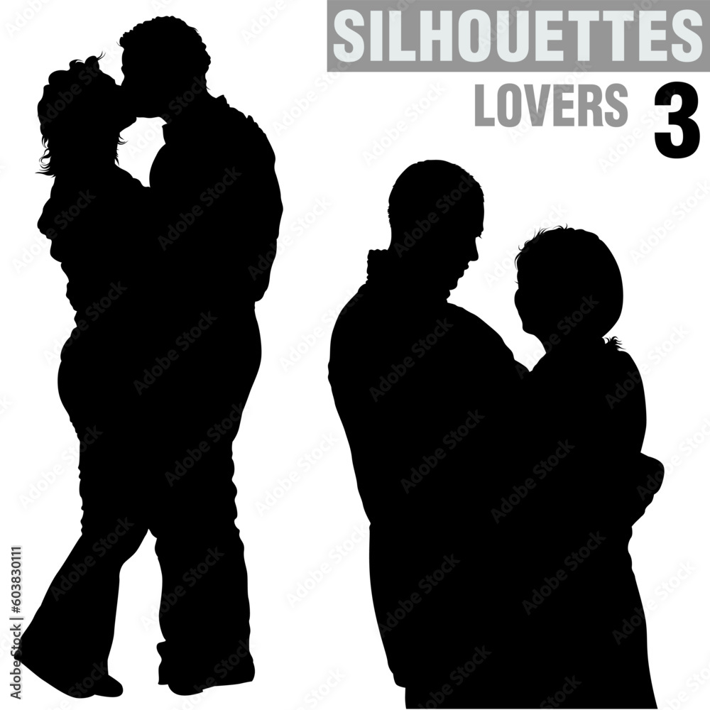 Lovers 03 - silhouettes - High detailed black and white illustrations.