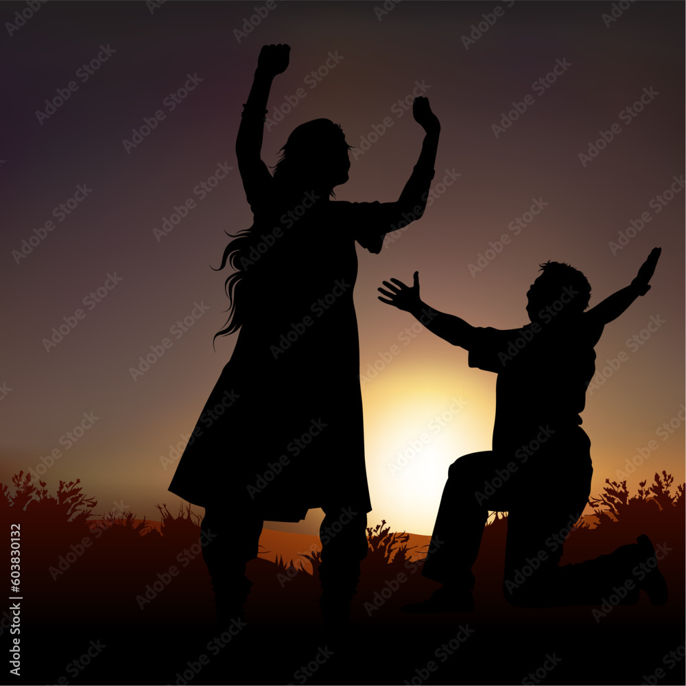 Lovers E - High detailed and coloured vector illustration. Two lovers and sunset background. Lovers E - High detailed and coloured vector illustration. Two lovers and sunset background.