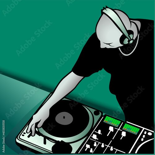 DJ mixing - Coloured vector illustration.