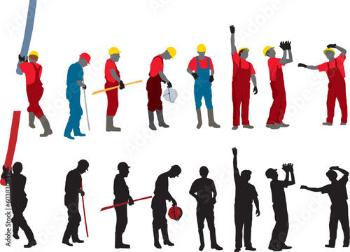 Team of Construction workers Vector silhouette