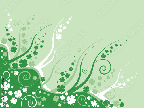 clover leaves on abstract green background, st patricks day background