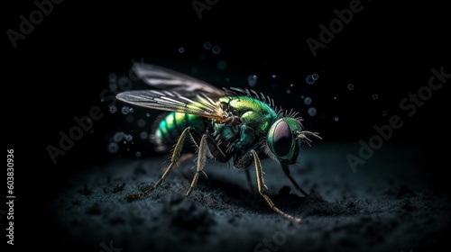 illustration, green fly with vibrant colors, ai generative.