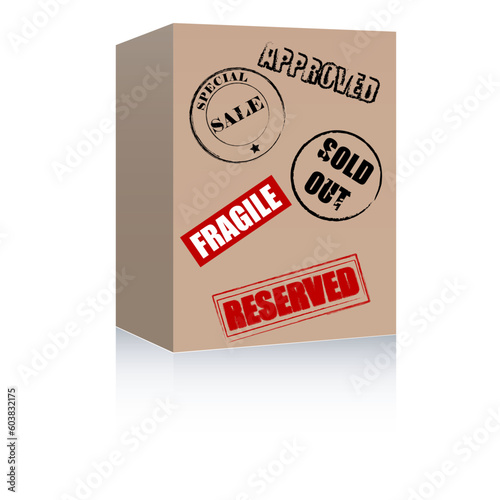 Brown box with various symbols. Vector format.