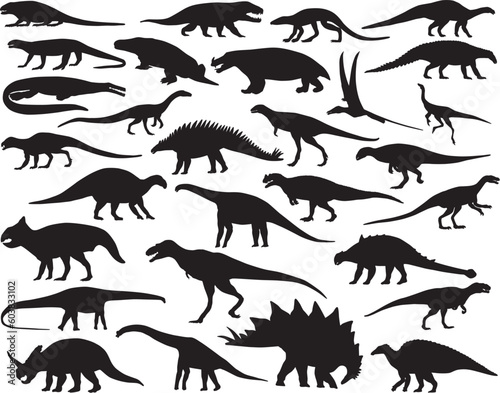 Fototapeta Naklejka Na Ścianę i Meble -  Collection of vector outlines of dinosaurs
