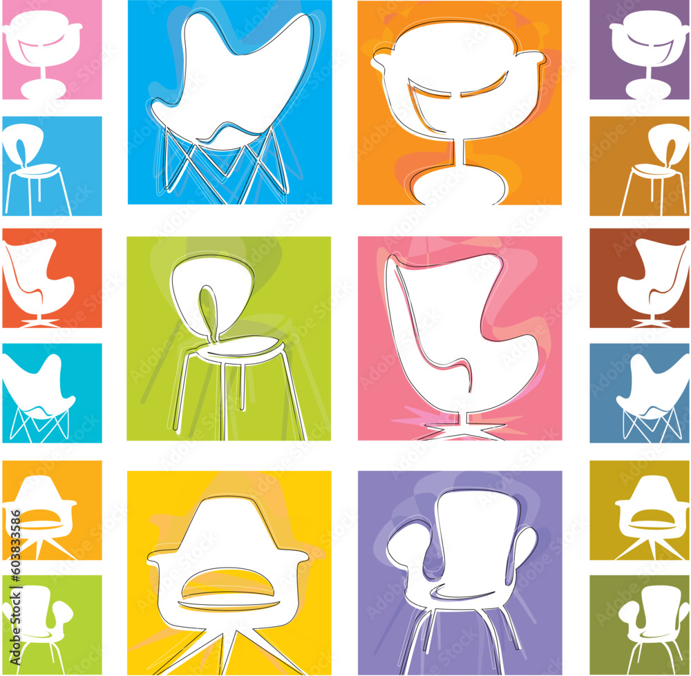 Mod Chair icons (Vector) Retro stylized chair Icons on colorful backgrounds. Easy-edit layered vector file--No transparencies or strokes! Mod Chair icons (Vector) Retro stylized chair Icons on colorful backgrounds. Easy-edit layered vector file--No transparencies or strokes!