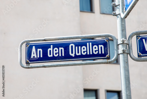 street name An den Quellen - engl: at the spring - in detail in the city of Wiesbaden, Hesse