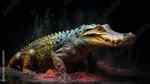 illustration, alligator in vibrant splashes, ai generative. © Jorge Ferreiro