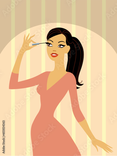 Illustration of a girl making up lashes