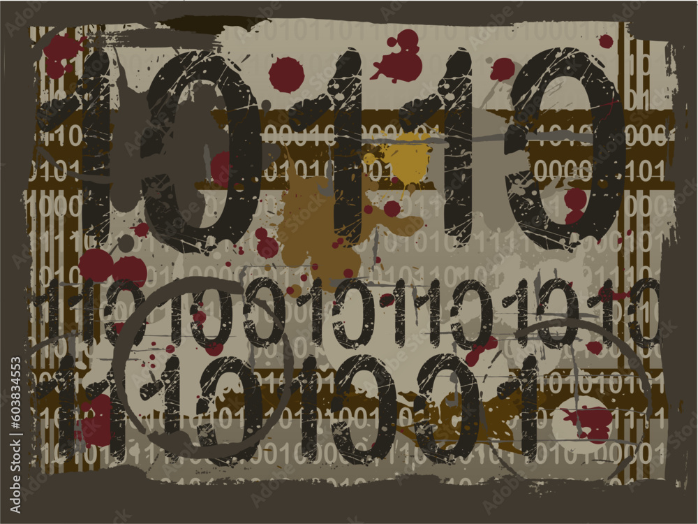 Binary Grunge Background with Acid Etched Numbers (Layered Vector)