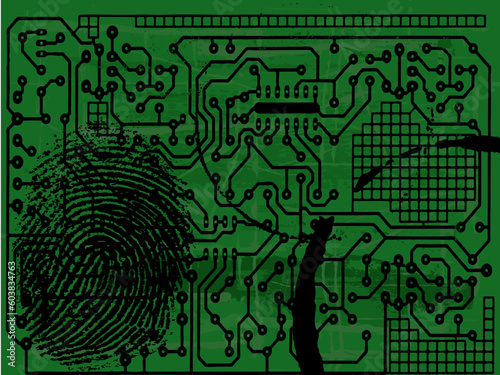 Grunge Circuit Board Effect with fingerprint